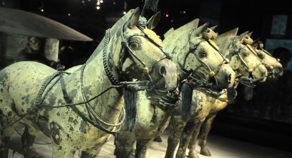 An Iron Age bit, modelled by a terracotta horse. One of 520 chariot horses in the ‘Terracotta Army’ Mausoleum of the first Emperor of China 210-209 BCE